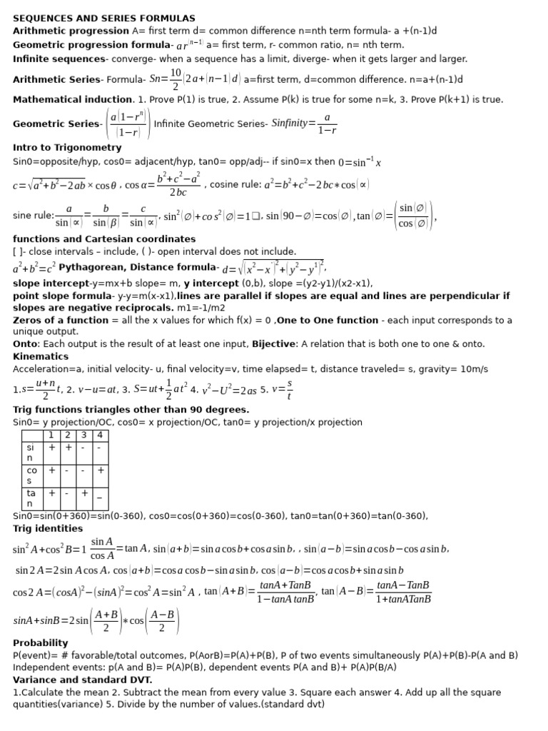 cheat sheet | PDF | Mathematics | Euclidean Geometry