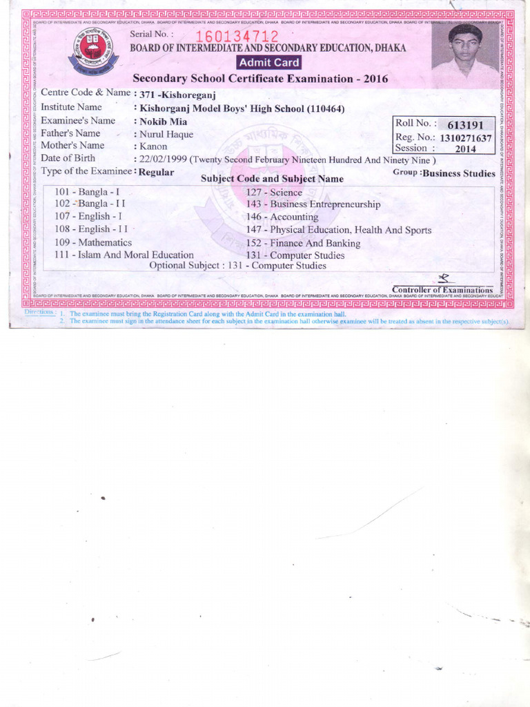 Admit Card of SSC | PDF