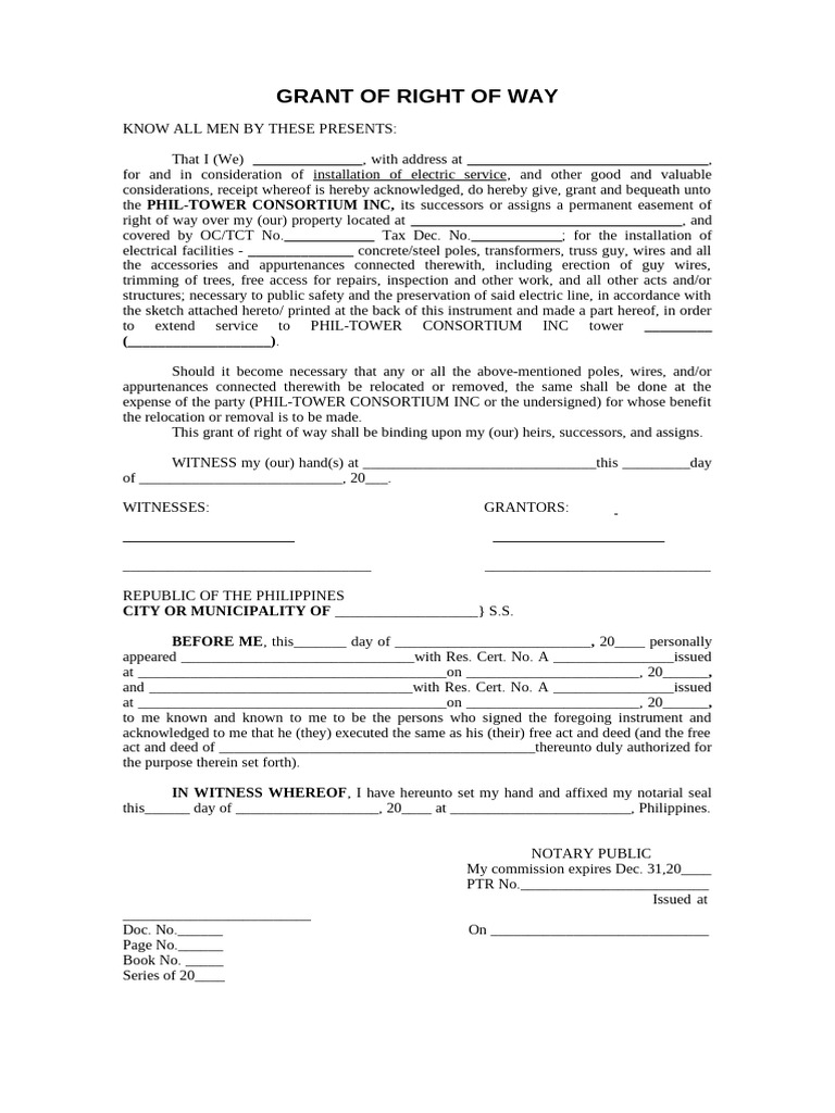 Blank Philtower ROW Template Right of Way Solo | PDF | Private Law ...