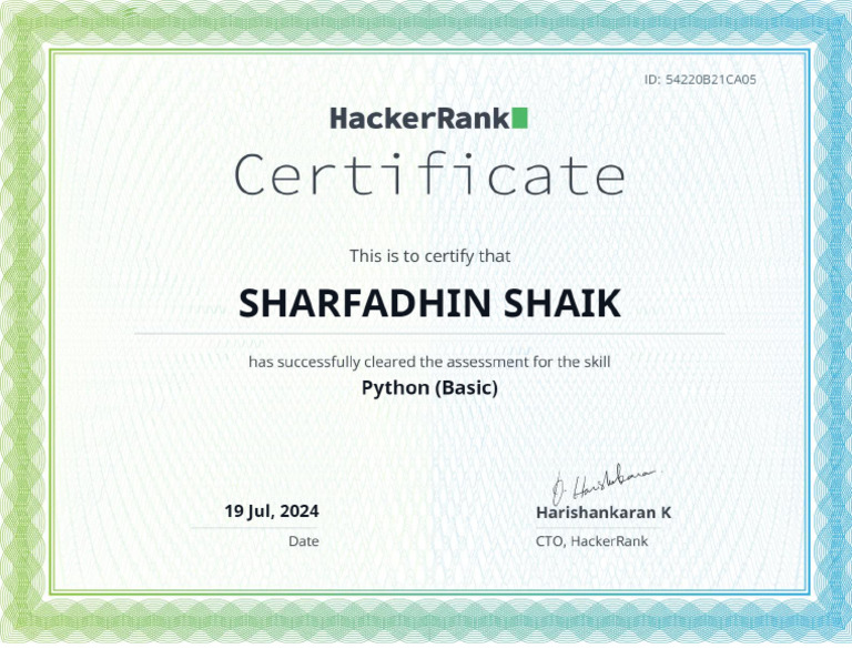 Python certificate hackerrank pdf