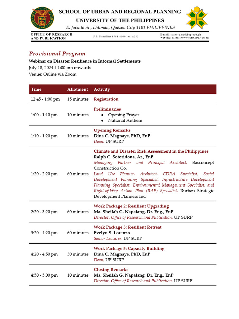 Disaster Resilience Webinar Program | PDF | Science & Mathematics
