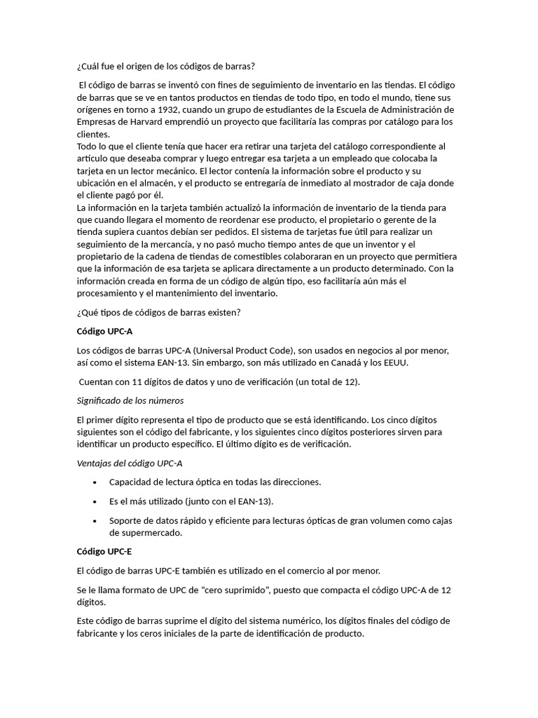 Historia y Tipos de Códigos de Barras | PDF | Código de barras | Código ...