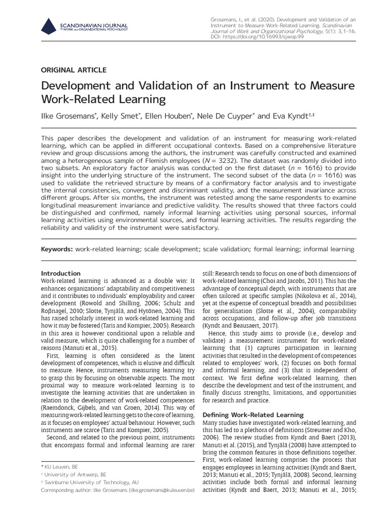 Development and Validation of An Instrument To Mea | PDF | Learning ...
