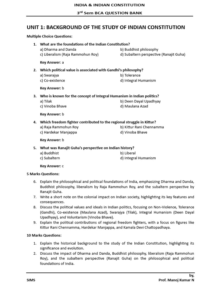 Indian & Indian Constitution Question Bank | PDF | Government Of India ...