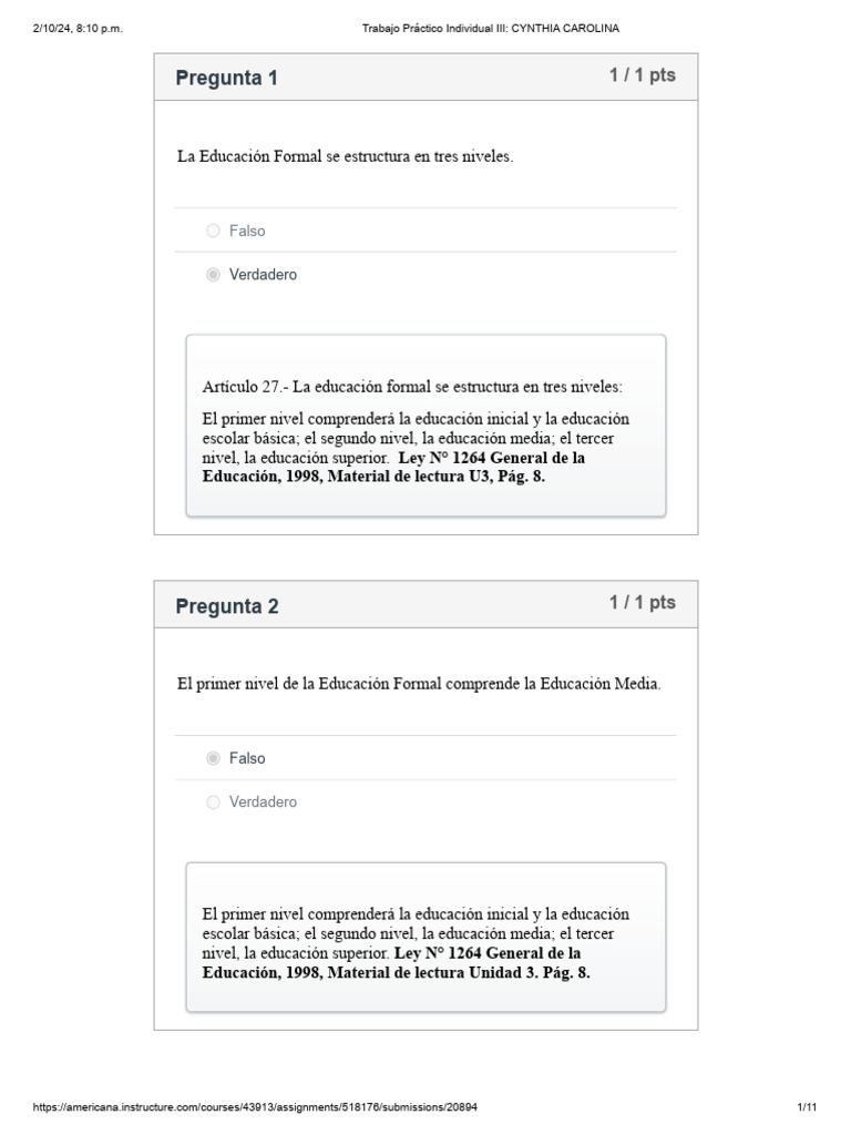 Trabajo Práctico Individual III | PDF | Educación de la primera ...