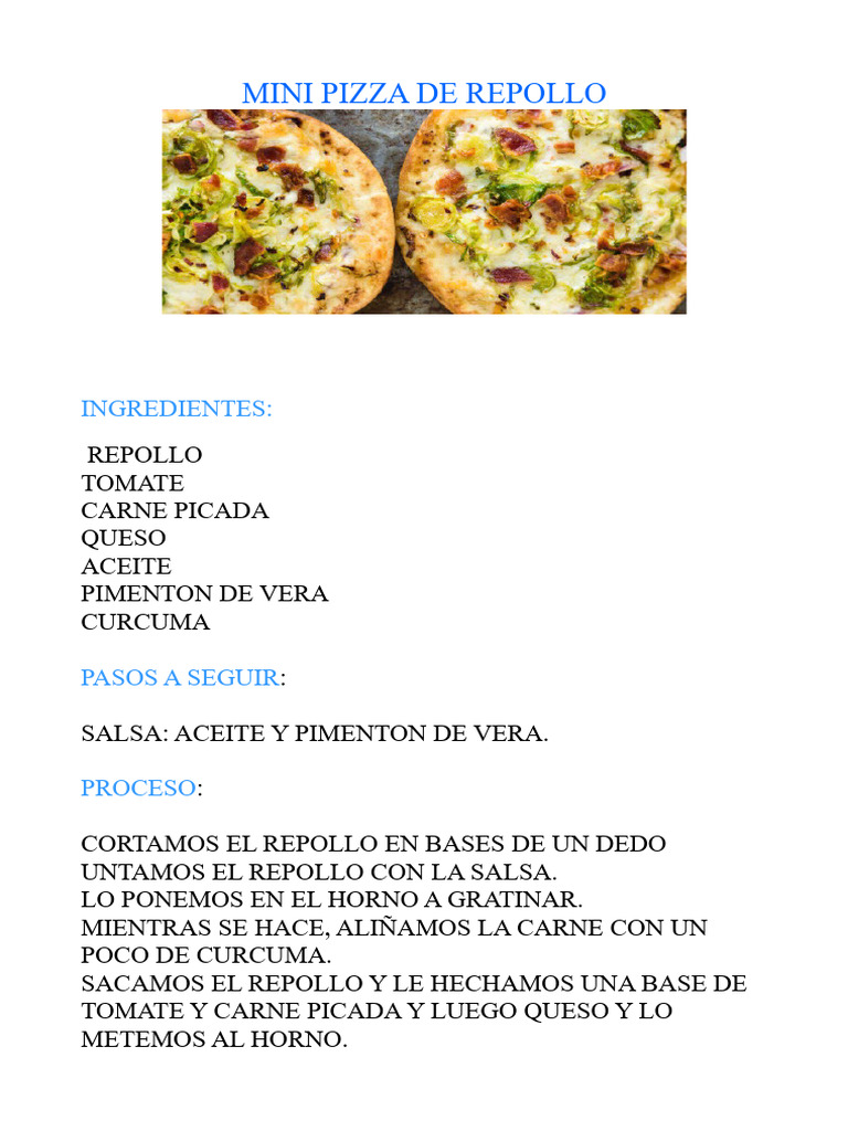 Mini Pizza de Repollo al Horno | PDF