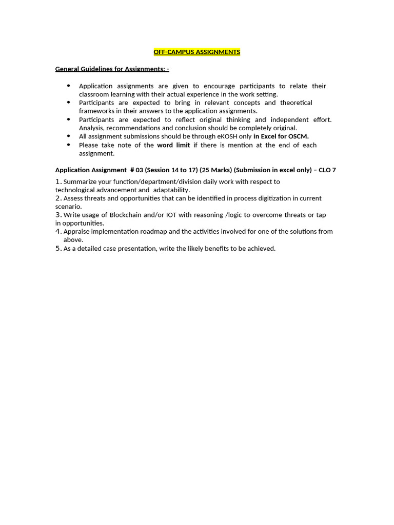 Off-Campus Assignment Guidelines | PDF | Computers