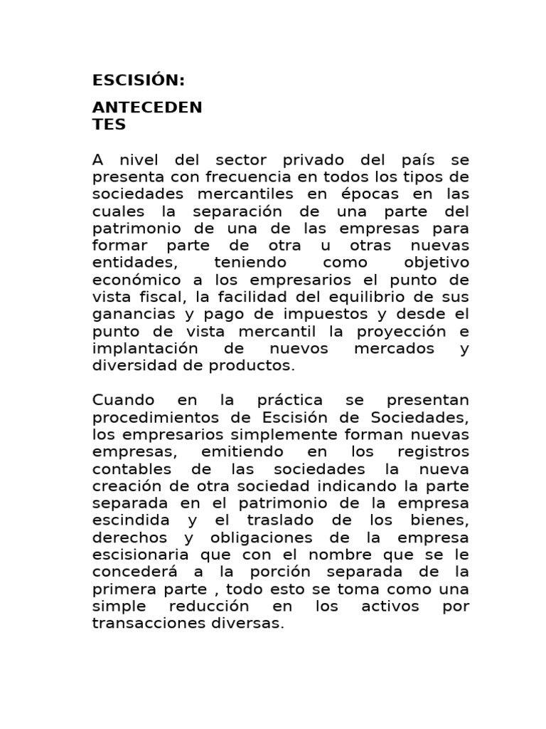 Escisión en Contabilidad: Definición y Proceso | PDF | Contabilidad ...