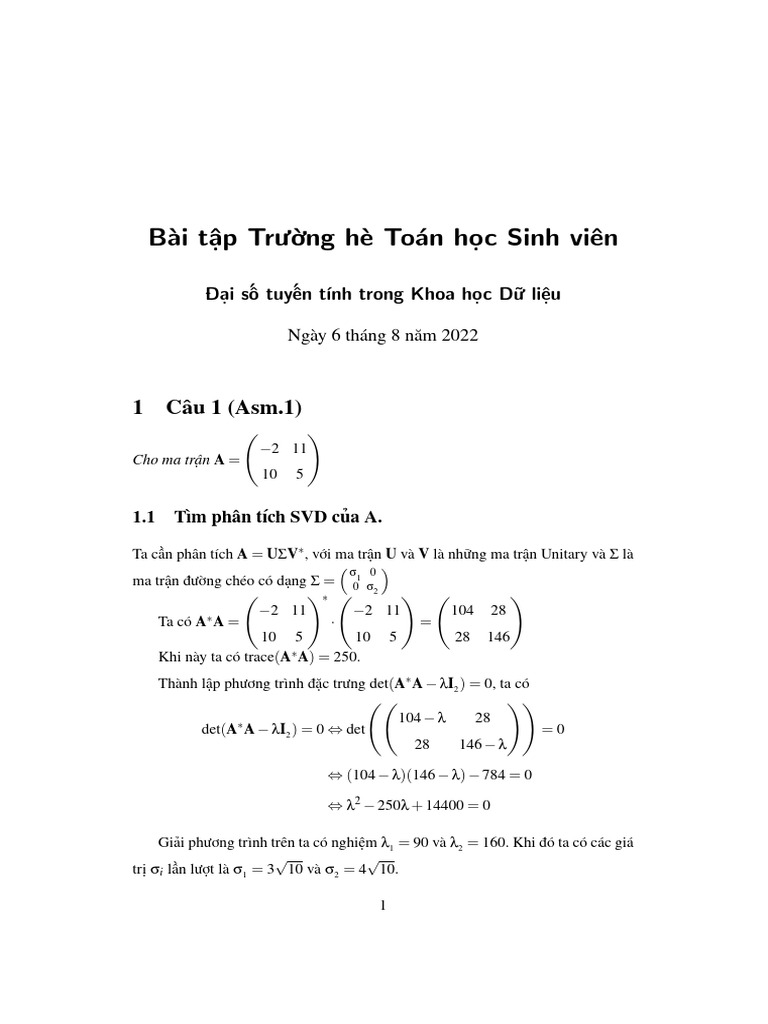 Phan Tich SVD Cho MT Ma TRN Va Tinh Ca | PDF