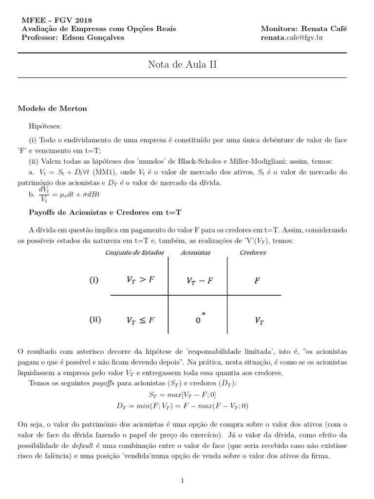 Modelo de Merton e Opções Reais em Finanças | PDF | Modelo Black ...