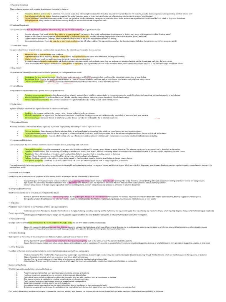 CVS History Taking | PDF | Heart | Edema