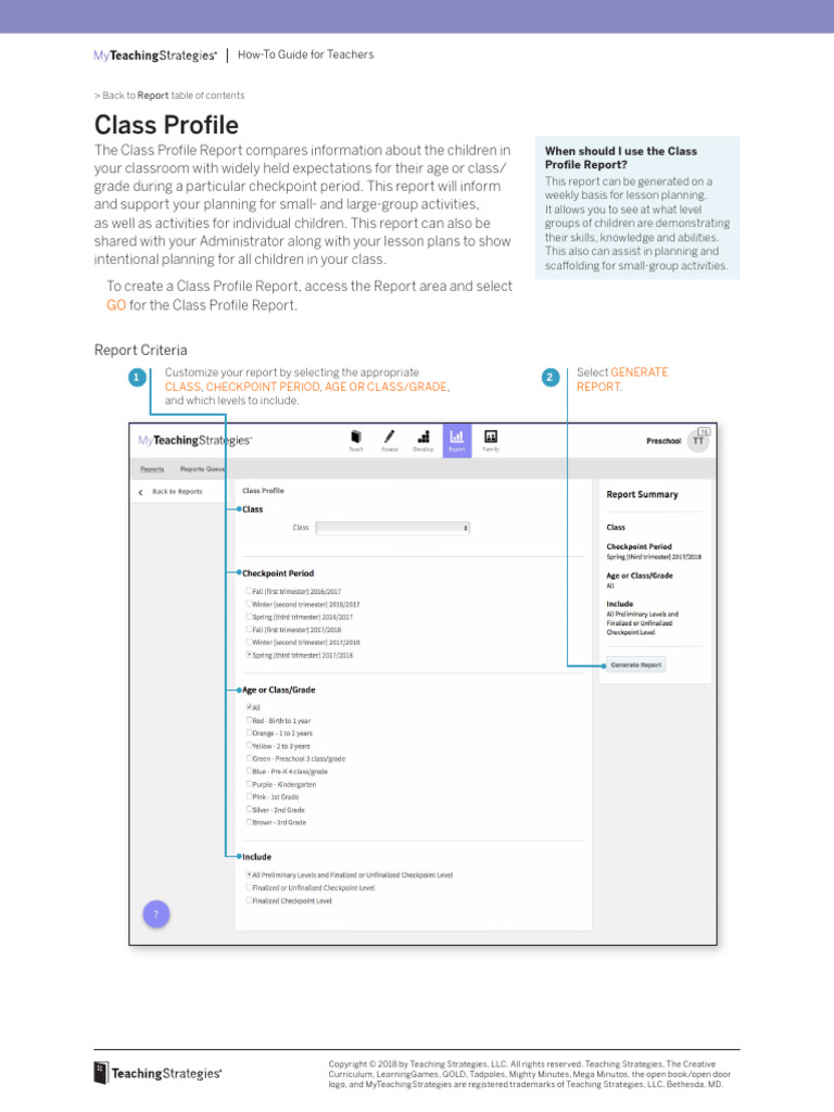 Class Profile Report Guide for Teachers | PDF | Teachers | Lesson Plan