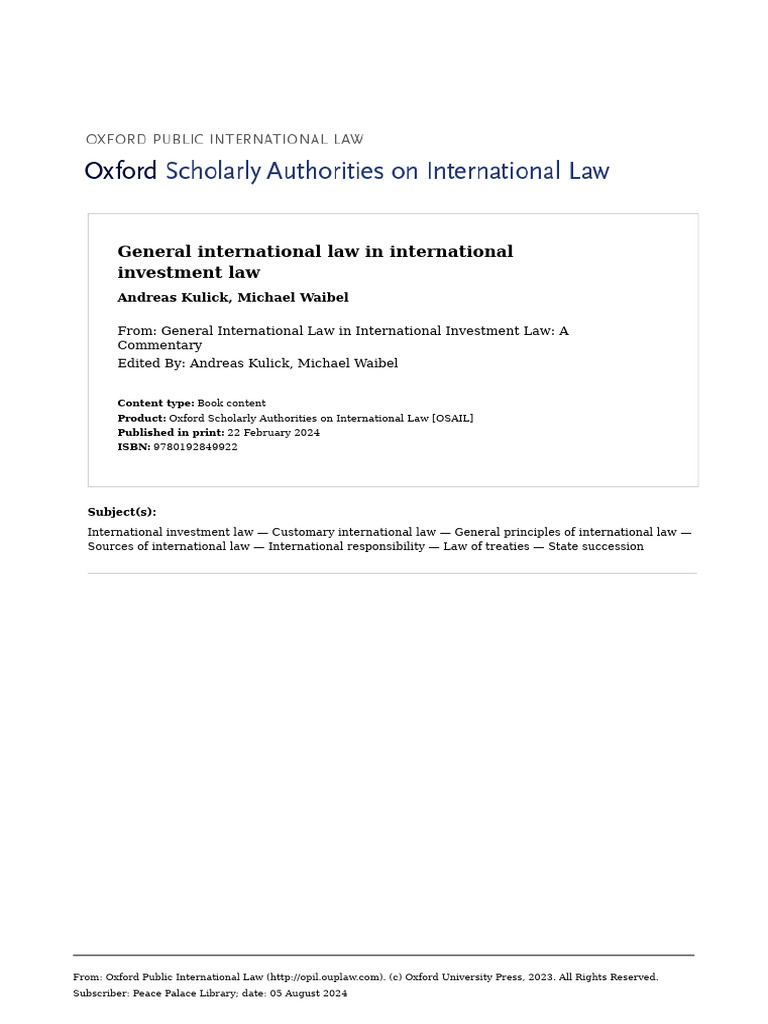 General International Law in Investment Law | PDF | International Law ...