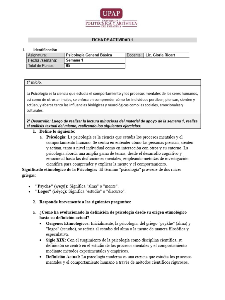 Actividad de La Semana 1 | PDF | Sicología | Mente