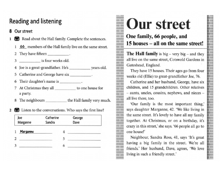 Exercise 5 - Reading and Listening - Our Street | PDF