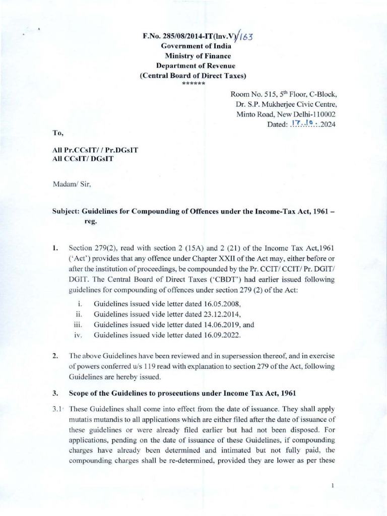 Income Tax Act Offence Compounding Guidelines | PDF | Prosecutor ...