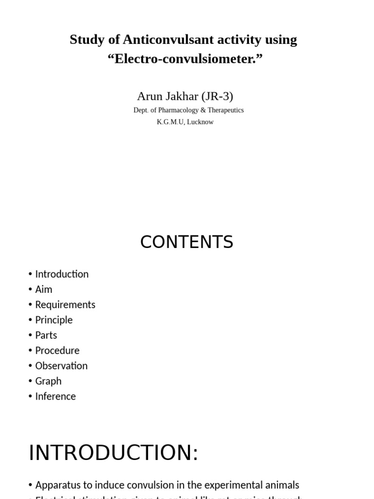 Anticonvulsant Study with Electroconvulsiometer | PDF | Disorders ...