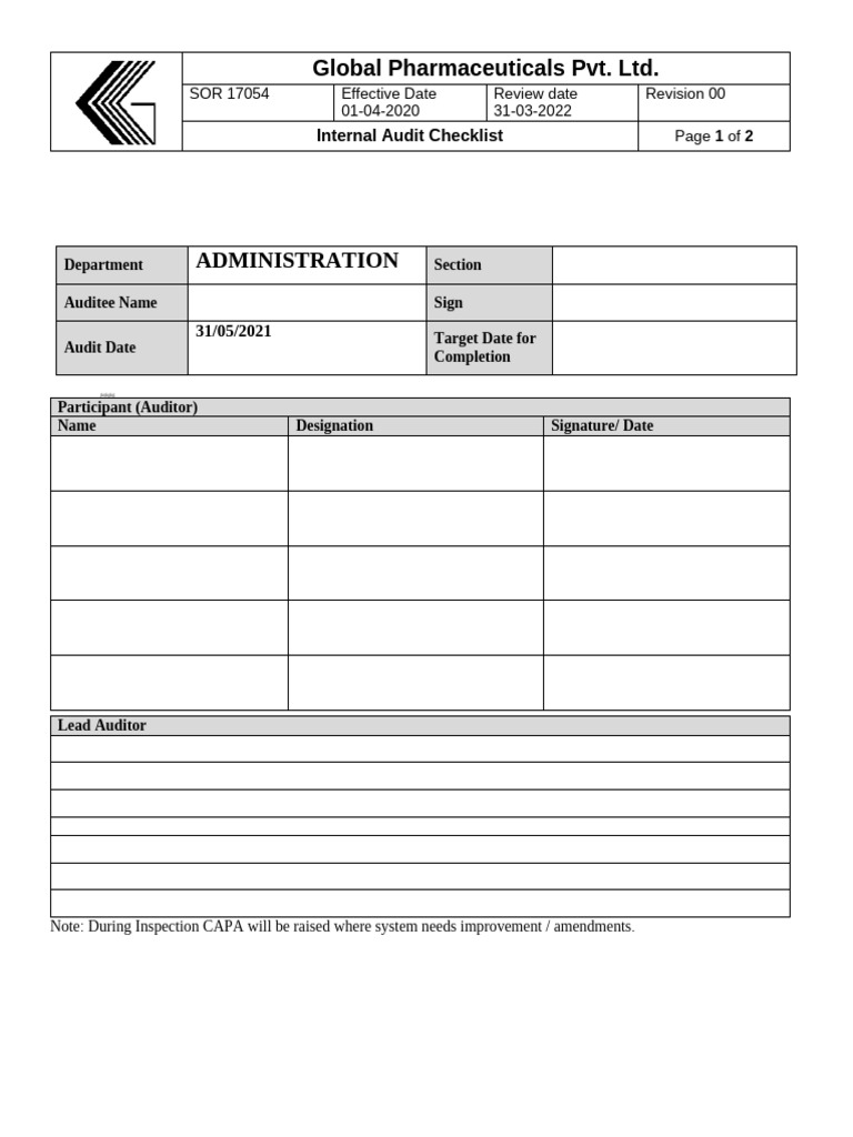 Admin Chechklist | PDF | Audit | Business