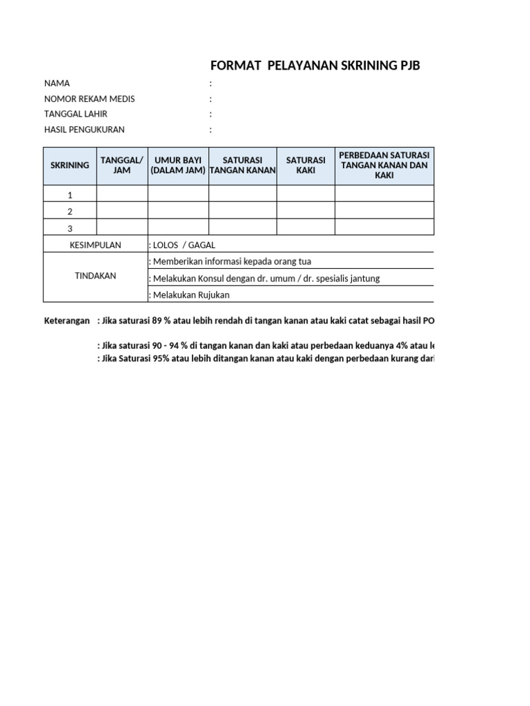 Format Pelayanan Skrining PJB | PDF