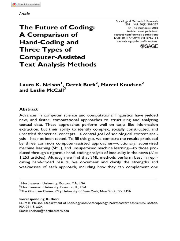 Nelson Et Al 2018 The Future of Coding A Comparison of Hand Coding and ...