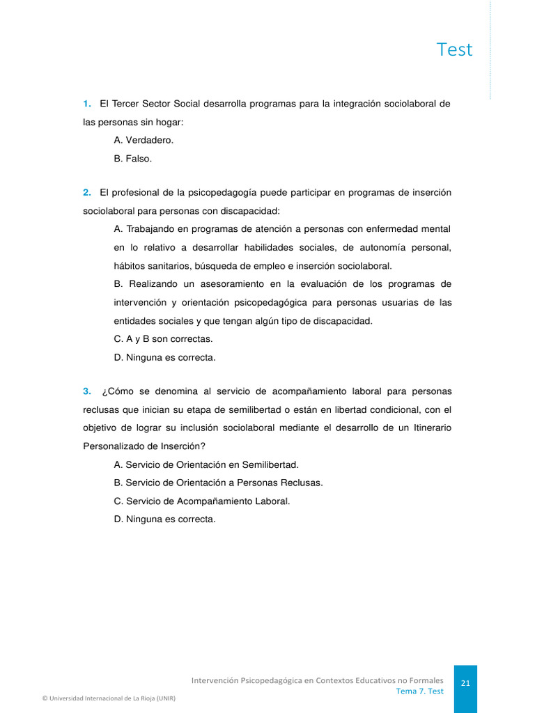 Test Tema 7 | PDF | Invalidez | Inclusión (Educación)