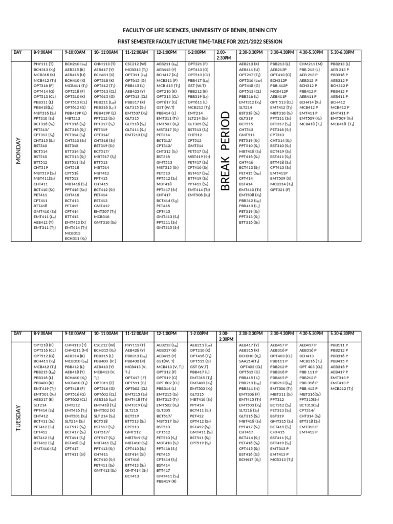 Life Sciences Lecture Schedule 2021/22 | PDF