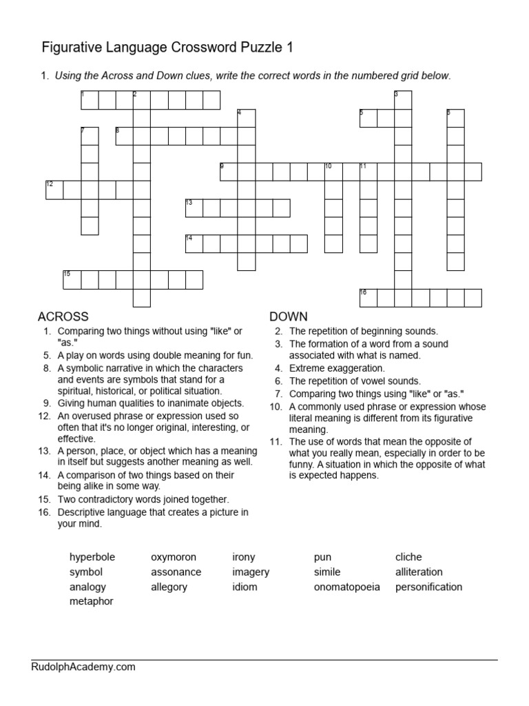 Figurative Language Crossword Puzzle | PDF | Language Arts & Discipline