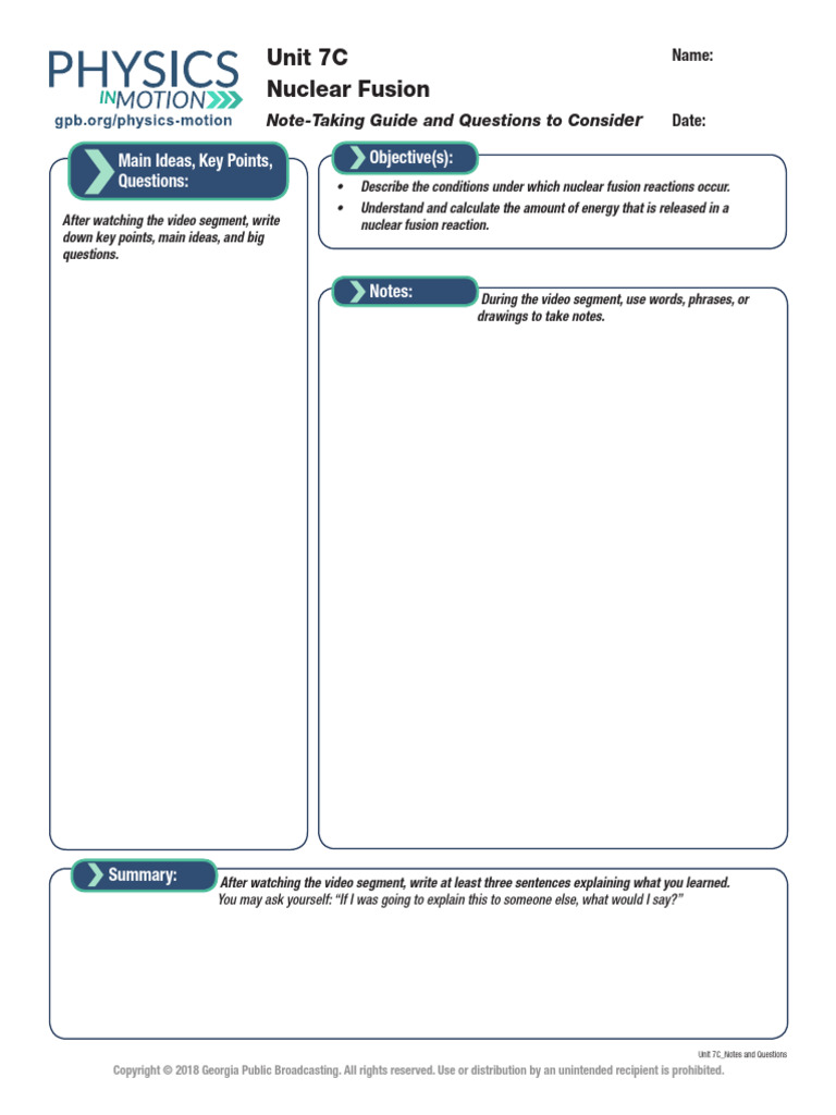 Unit_7C_Notetaking_Guide_and_Quest | PDF | Nuclear Fusion | Nuclear ...
