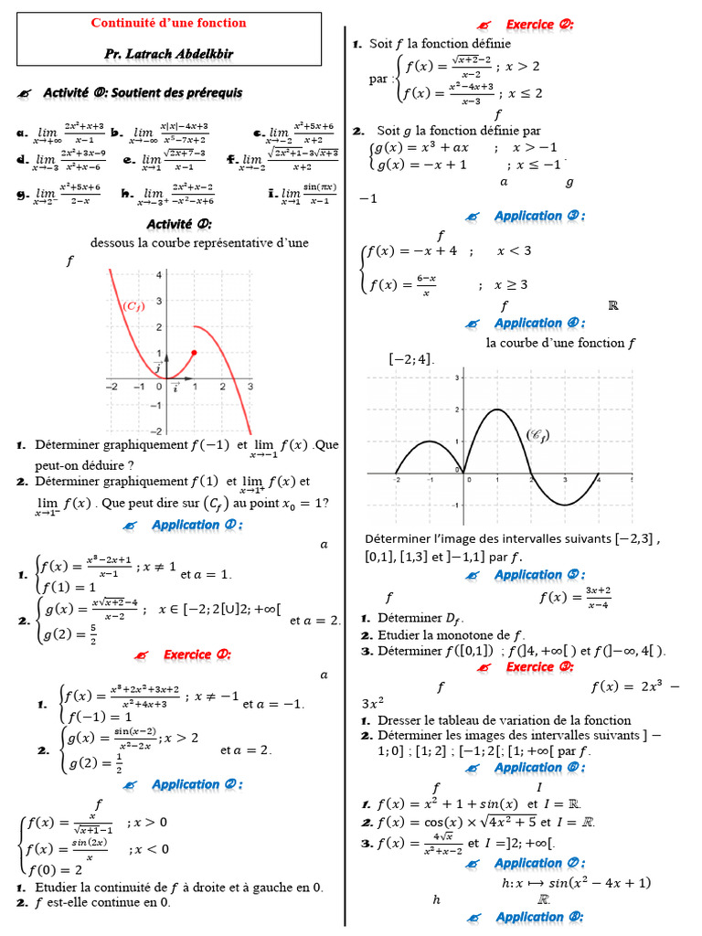 Calcul des limites et continuité des fonctions | PDF | Analyse ...