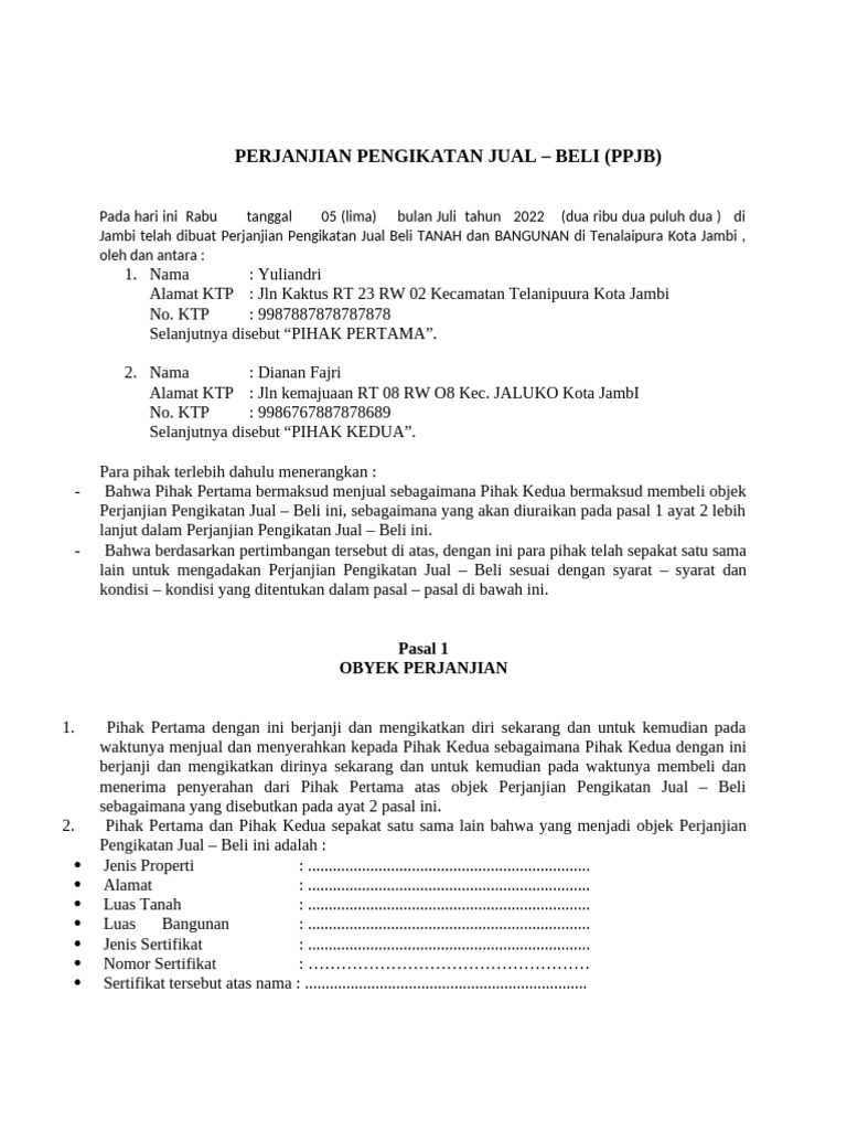 Contoh PPJB Tanah dan Bangunan | PDF