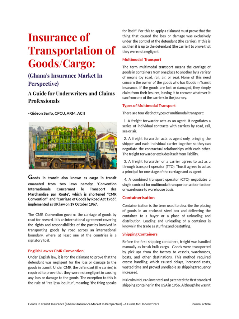 Ghana Cargo Insurance Guide for Underwriters | PDF | Insurance ...