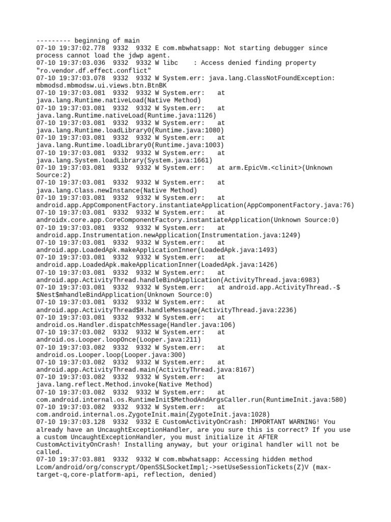 WhatsApp Debugging Error Log Analysis | PDF | Java (Programming ...
