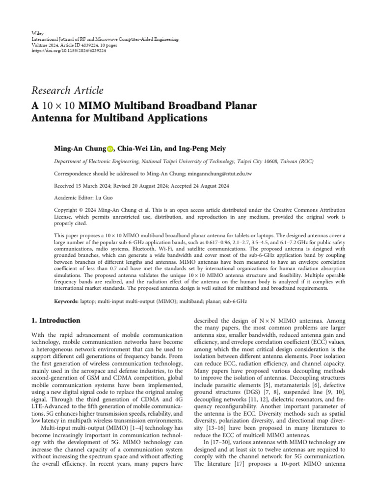 Mimo Antenna Pdf Antenna Radio Microwave