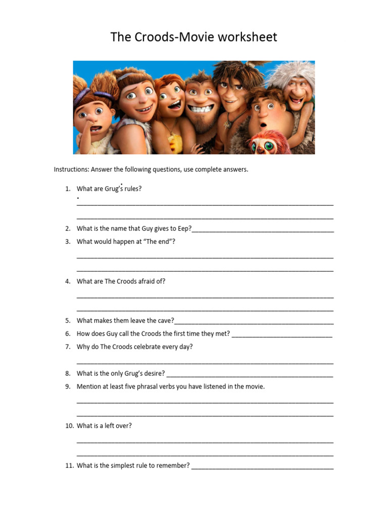 The Croods Movie Worksheet Questions | PDF | Linguistics