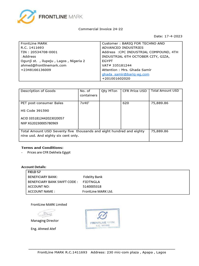 Commercial Invoice 24-22 - 241003 - 161531 | PDF | Technology & Engineering
