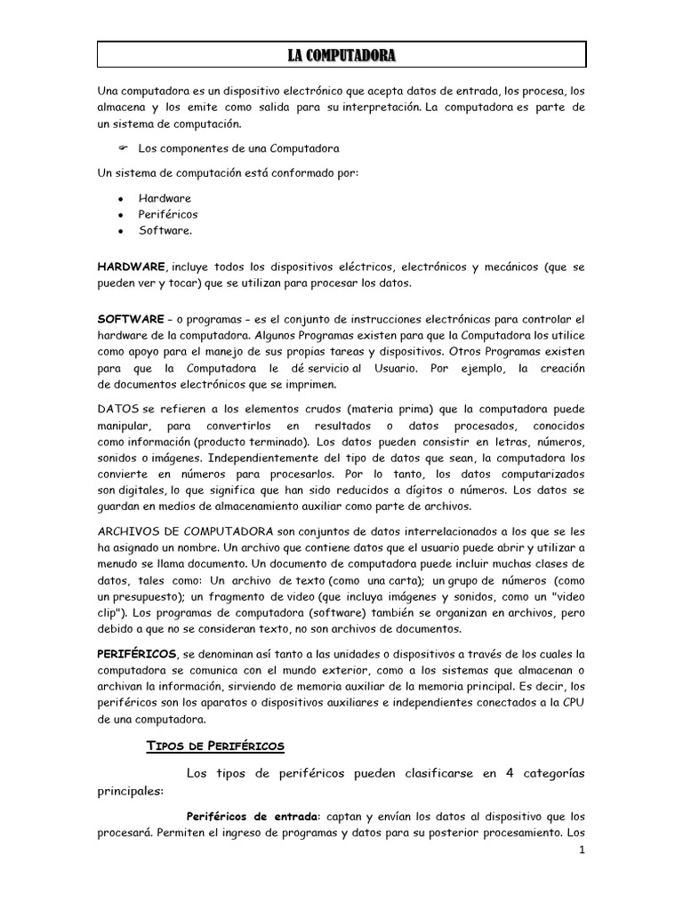 Componentes y Funciones de la Computadora | PDF | Periférico | Hardware ...