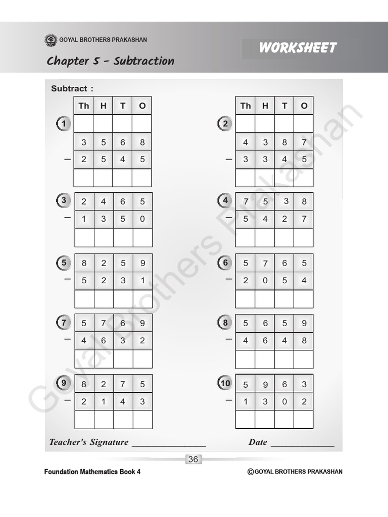 Subtraction Worksheet | PDF | Mathematics
