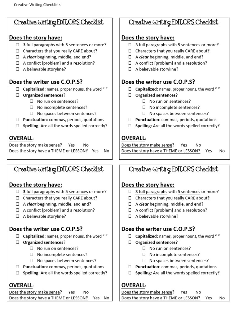 Creative Writing Checklist Guide | PDF | Punctuation | Comma