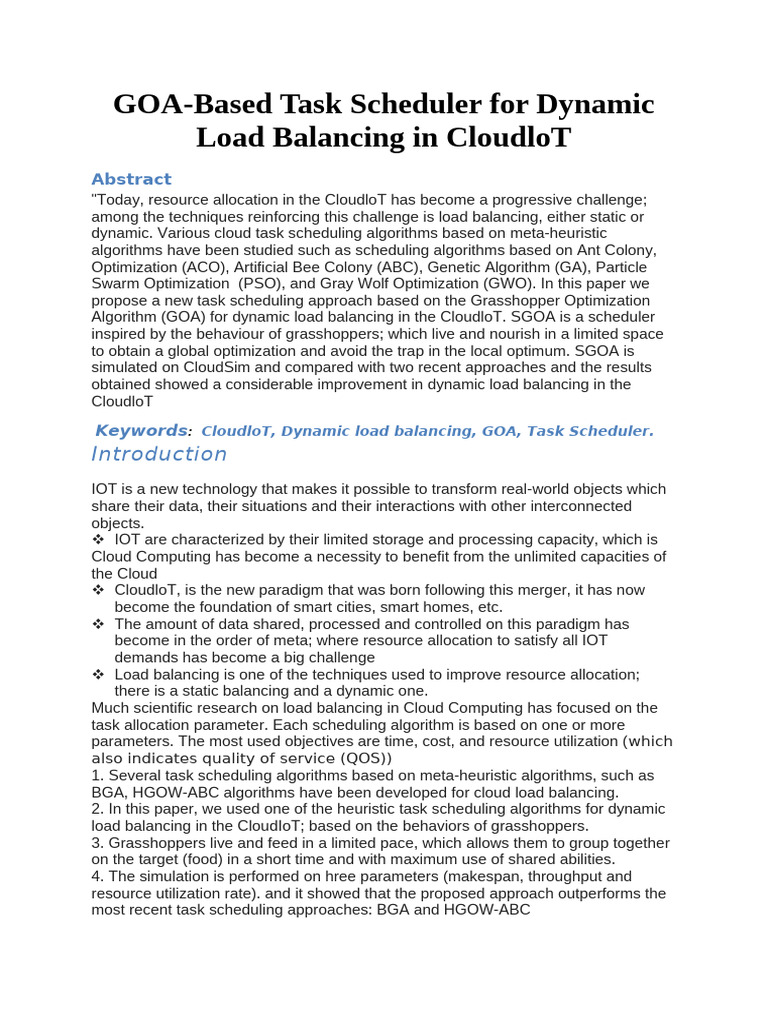 GOA Task Scheduler for CloudloT Load Balancing | PDF | Load Balancing ...