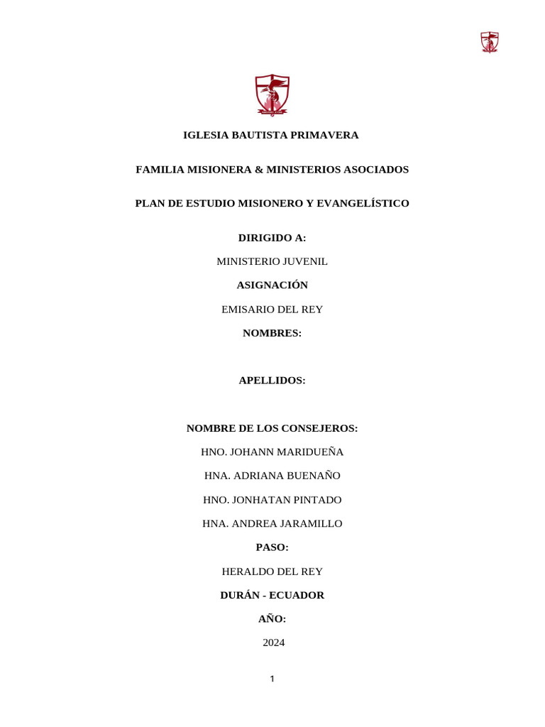 Plan Misionero para Jóvenes 2024 | PDF | Vida | Dios