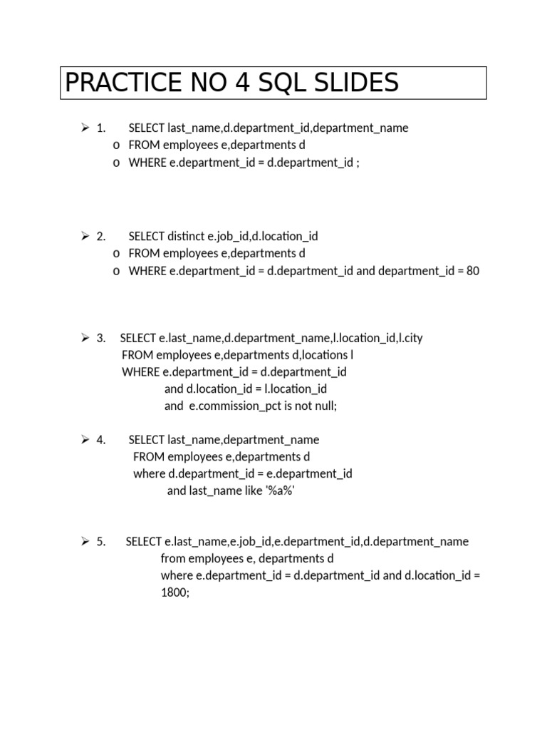PRACTICE NO 4 SQL SLIDES | PDF | Sql | Databases