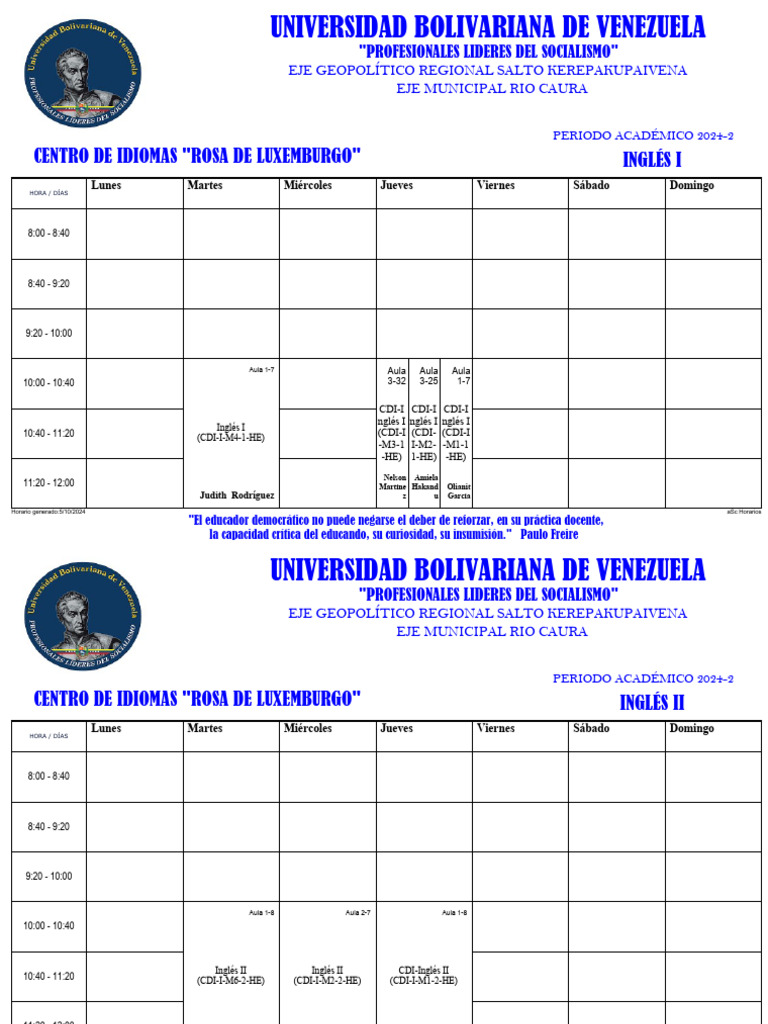 Horarios IDIOMAS Mañana | PDF