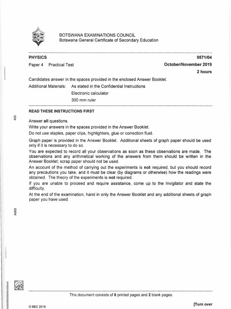 BGCSE Physics Paper 4 Practical Test | PDF