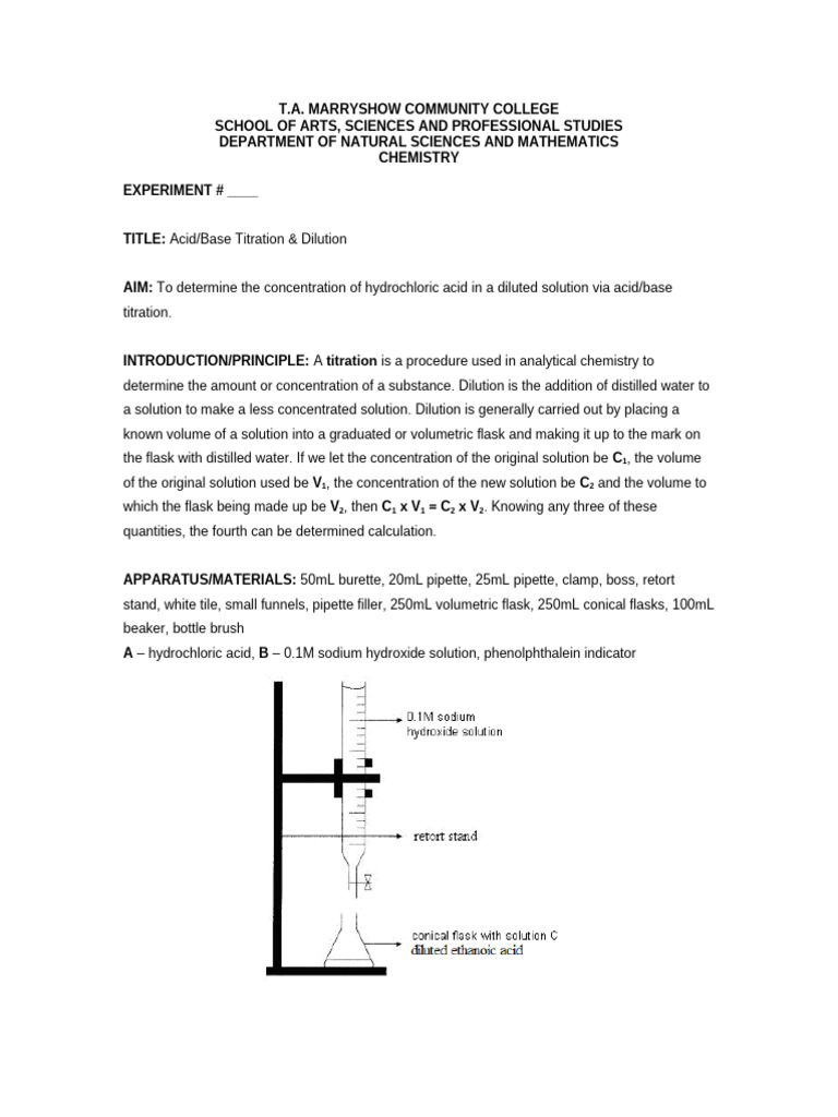 03 To determine the concentration of hydrochloric acid in a diluted