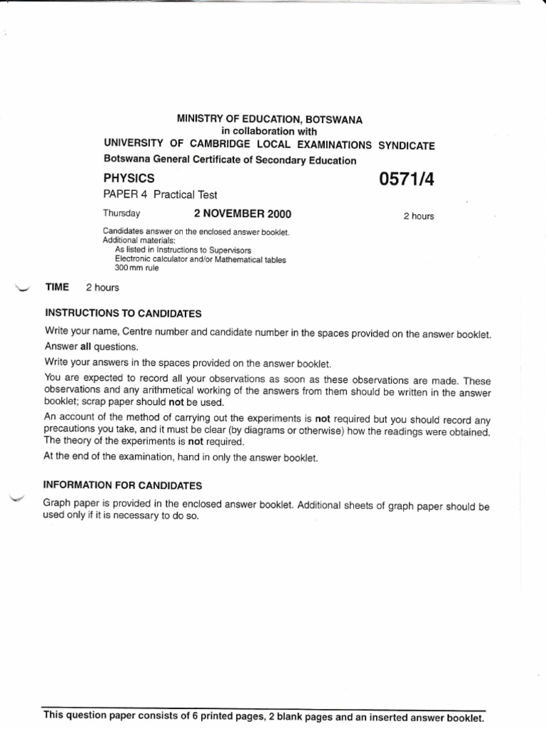 BGCSE Physics Paper 4 Practical Test | PDF | Volume