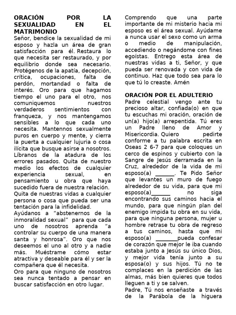 Oraciones para el Matrimonio y la Pureza | PDF | Oración | Pecado