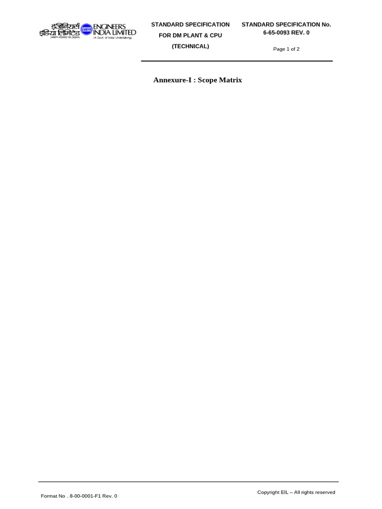DM Plant & CPU Standard Specification | PDF | Civil Engineering