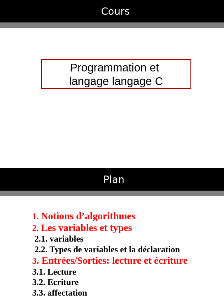 Programmation en C : Algorithmes et Bases | PDF | Variable ...