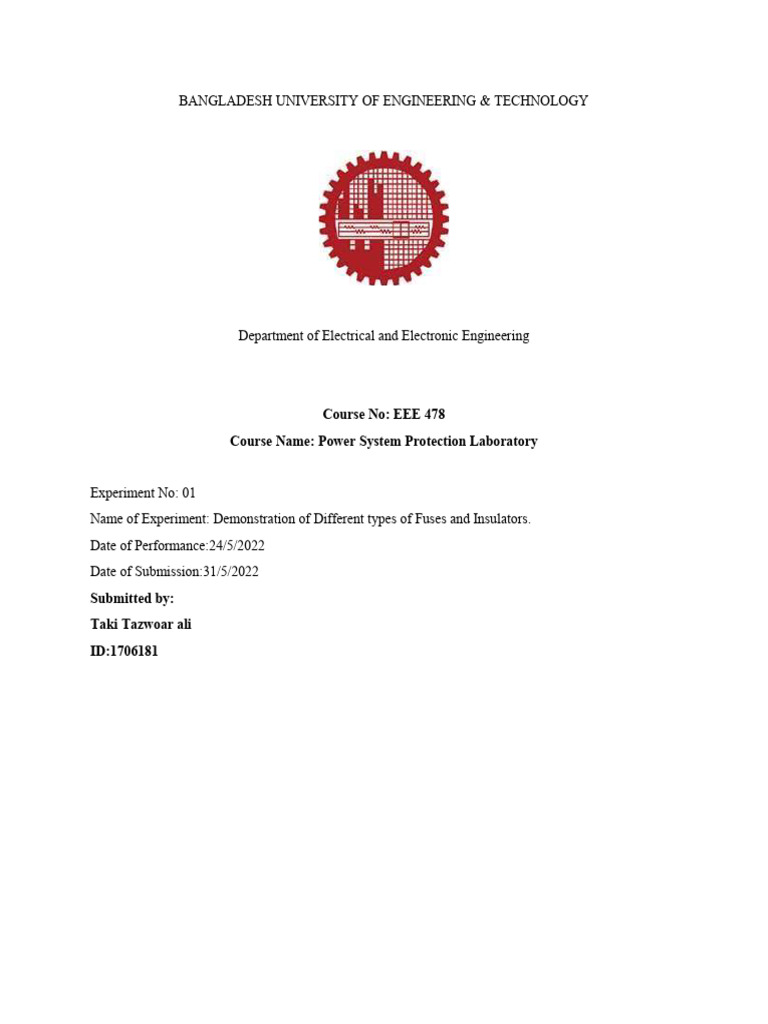 EEE 478 Experiment 01 Report | PDF | Fuse (Electrical) | Insulator ...