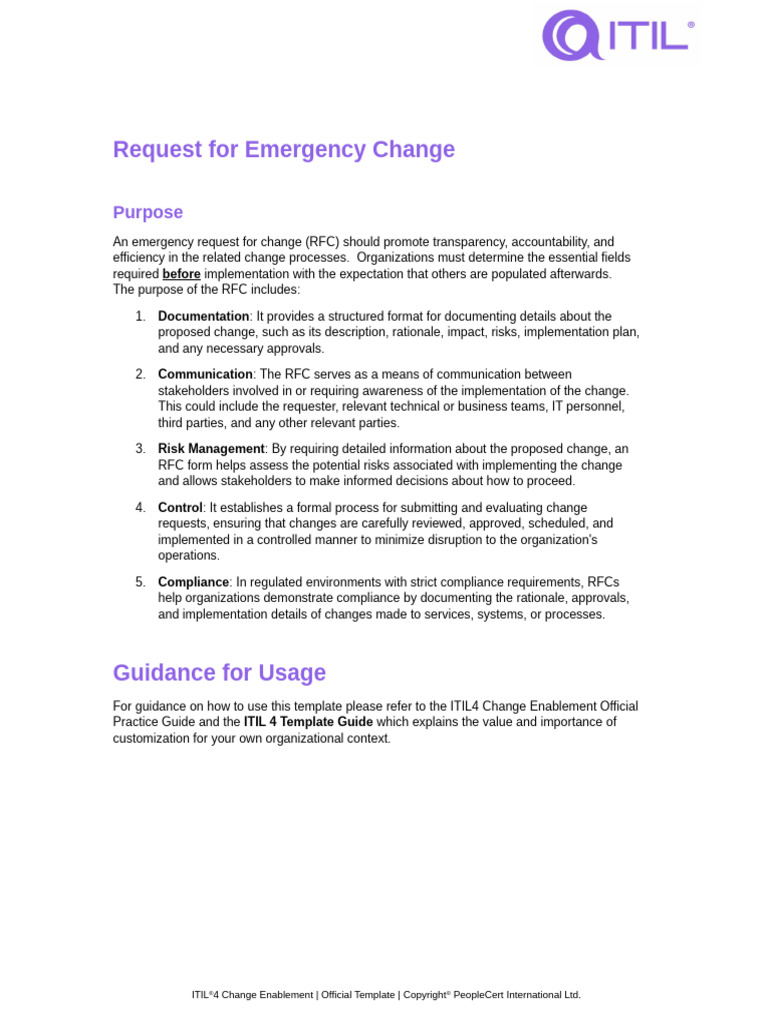 ITIL_4_Emergency_Change_Request_Template PDF Regulatory Compliance